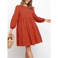 thumbnail image 6 of Cenuakty Women Mini Dress, Long Sleeve Crew Neck Pleated Solid Loose A-line Dress Fall Dress, 6 of 8