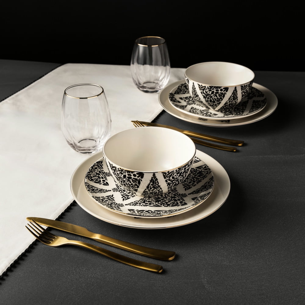 Thyme & Table Holiday Tree 12-Piece Ceramic Dinnerware Set - Cream