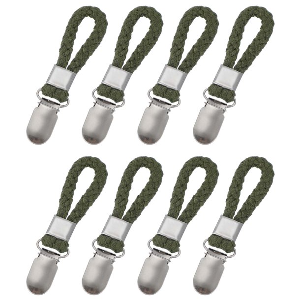 Uxcell 8 Pcs Clips para Toallas de Té con Lazo de Algodón para Colgar, Ganchos de Toalla de Metal de 4.3 Pulgadas, Perchas de Tela Multipropósito para Hogar Cocina Baño, Verde