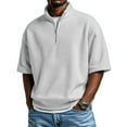 thumbnail image 2 of Men’s Short Sleeve Waffle Knit Half Zip Pullover Top Loose Fit Casual Stand Collar Lightweight Shirt Gray XL, 2 of 6