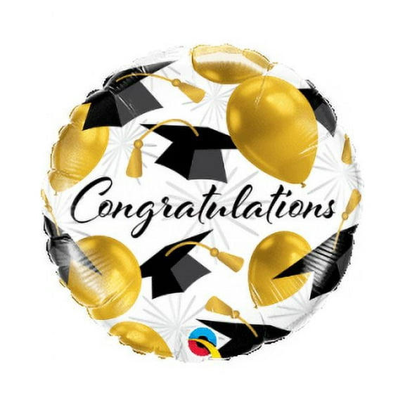 Qualatex Congratulations Gold Balloons  Grad Caps 18 Inch Foil Mylar Balloon [82279]