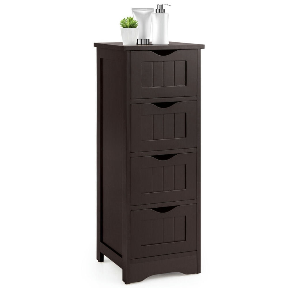 Finihen Storage Cabinet, Floor Cabinet, 4-Drawer Freestanding Floor Cabinet with Anti-Toppling Device, for Bathroom, Living Room, Bedroom, Kitchen, Dark Brown