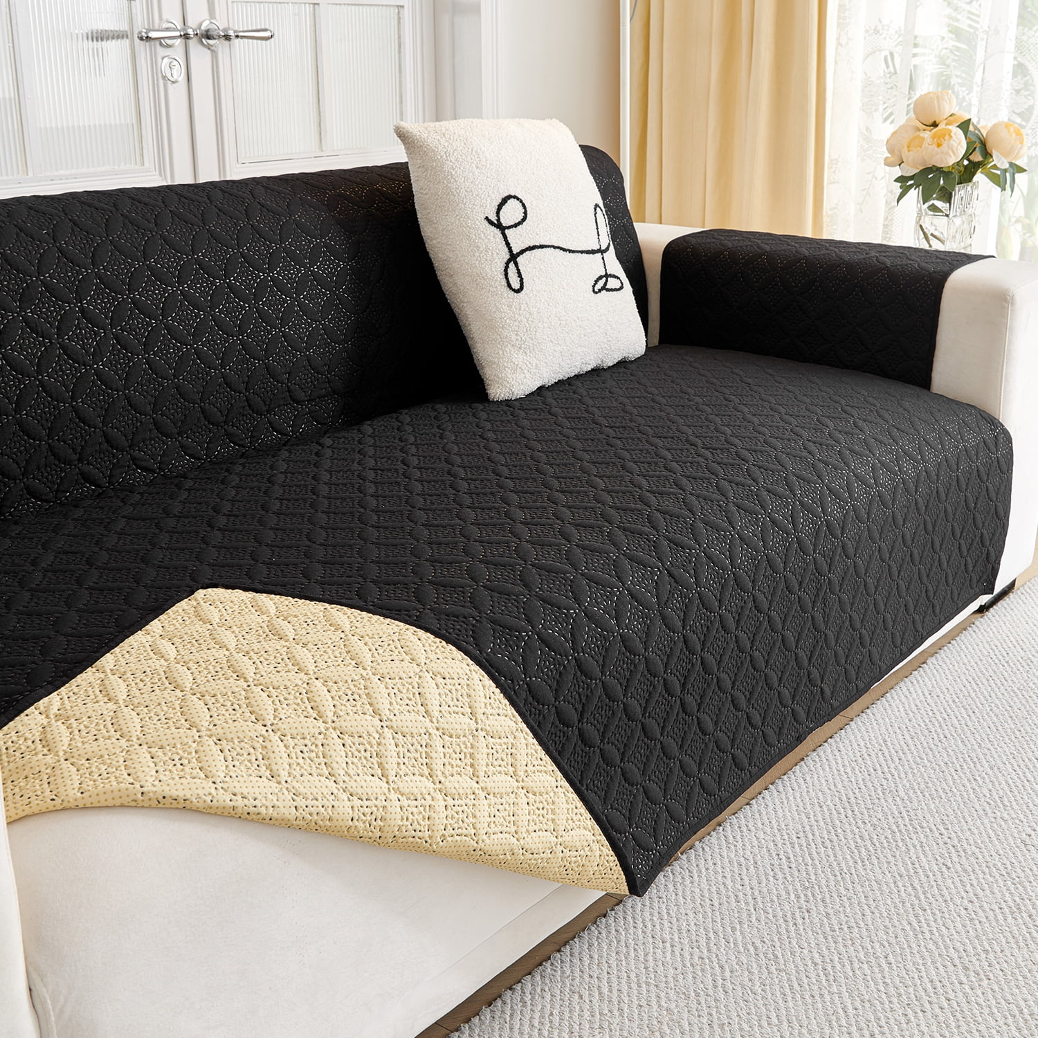 Loveseat Sofa Covers Sofa Cover for Couch,Washable Couch Cover with Non Slip and Elastic Straps,Sofa Slipcover Furniture Protector for Kids Pets(104"x76")
