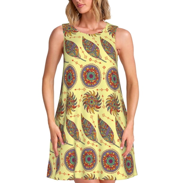 Balery Bohemia Vestidos de verano para mujer con estampado: vestido holgado sin mangas, vestido playero informal y cómodo para días calurosos.