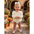 thumbnail image 4 of RUINIXCW Infant Girl Outfit Puff Long Sleeve Square Neck Bubble Romper and Headband, 4 of 8