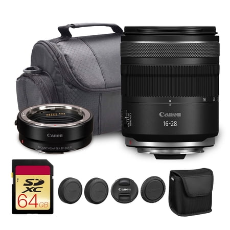 Canon RF 16-28mm f/2.8 IS STM Lens | Ultra-Wide Angle Zoom with Bright f/2.8 Aperture & Image Stabilization | Great for Travel & Landscape Photography (6906C002) + Adapter EF-EOS R + Bag + 64GB Card
