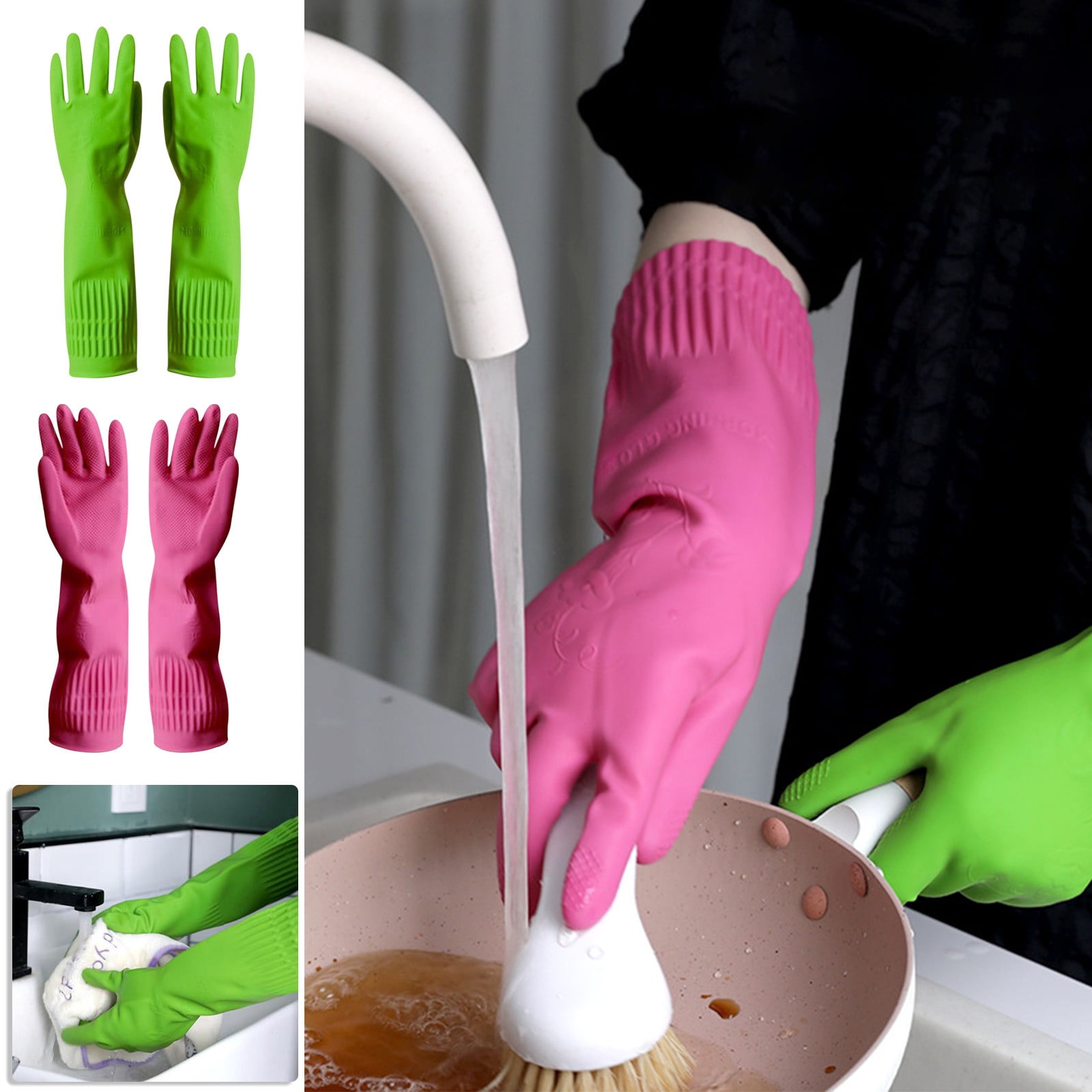 Iumwxz Nitrile Gloves Latex Gloves Oil-Repellent Gloves Lengthened Anti-Slip Household Solid Color Gloves Work Gloves L Rubber Rollbacks on Essentials
