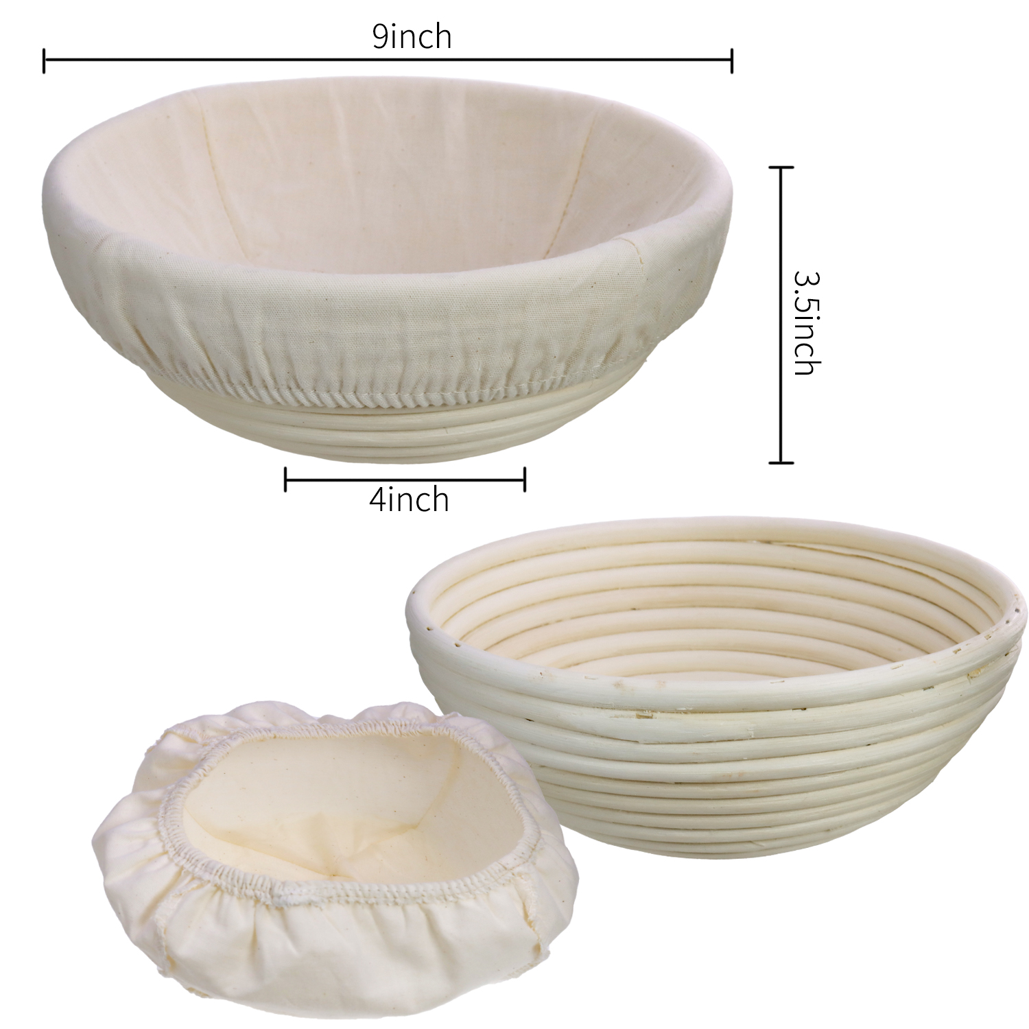 Banneton Bread Proofing Basket 2 Pcs 8.5-inch Round Rattan Bread Bowls with Linen Liners for Artisan Sourdough Bread Making for Home Bakers and Professionals