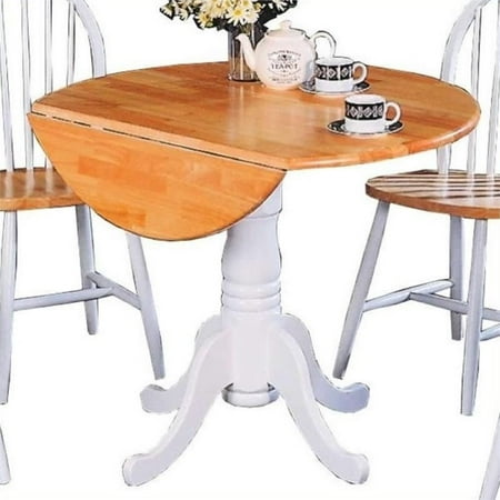 - Bowery Hill Round Pedestal Drop Leaf Dining Table in Natural and White