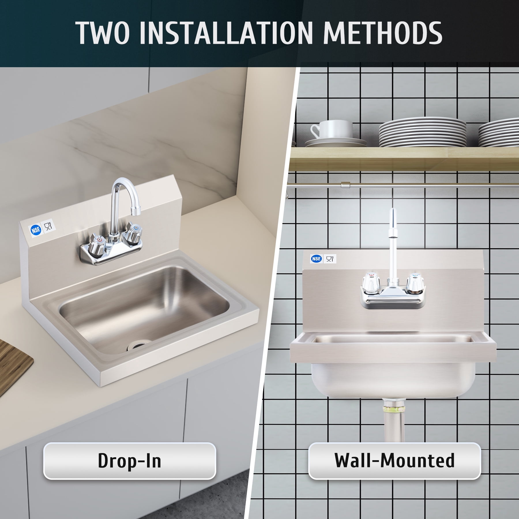 Wilprep 14"x10" Wall Mount Kitchen Sink Faucet for Home Bar Kitchen Laundry Room More