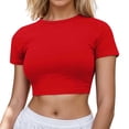 thumbnail image 1 of Women's Casual Short Sleeve Crop Top Round Neck Solid Tee for Spring Summer Everyday Wear Comfortable Basic Fit, 1 of 4