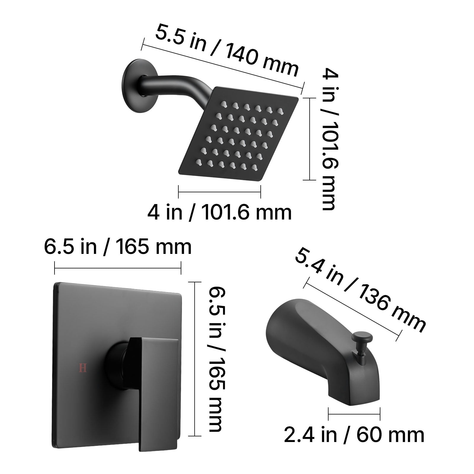 KFFKFF Tub and Shower Faucet Set with 4-Inch Rainfall Shower Head and Bathtub Spout, Single-Handle Tub Trim Kit Featuring 304 Stainless Steel Valve Trim, Matte Black Finish for Bathrooms