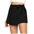thumbnail image 2 of Stephy New Women's Fashionable Casual High Waistband Waist Belt Cotton Linen Shorts, Black, M, 2 of 9