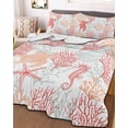 thumbnail image 3 of Quilts Twin Size Bedding Set, Red Orange Coastal Lightweight Quilted Comforter, Sea Turtle Nautical Coral Summer Beach Soft Reversible Bedspread Coverlet with Pillow Covers for All Season, 68" x 86", 3 of 7