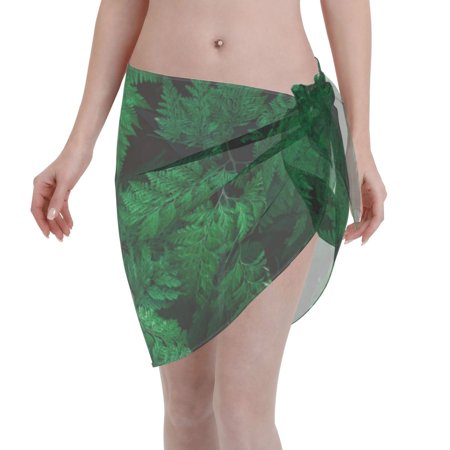 Adobk Women Beach Sarong Bathing Suit Green Leave Fern Print Wrap Skirt Sheer Bikini Swimsuit Cover Ups For Swimwear