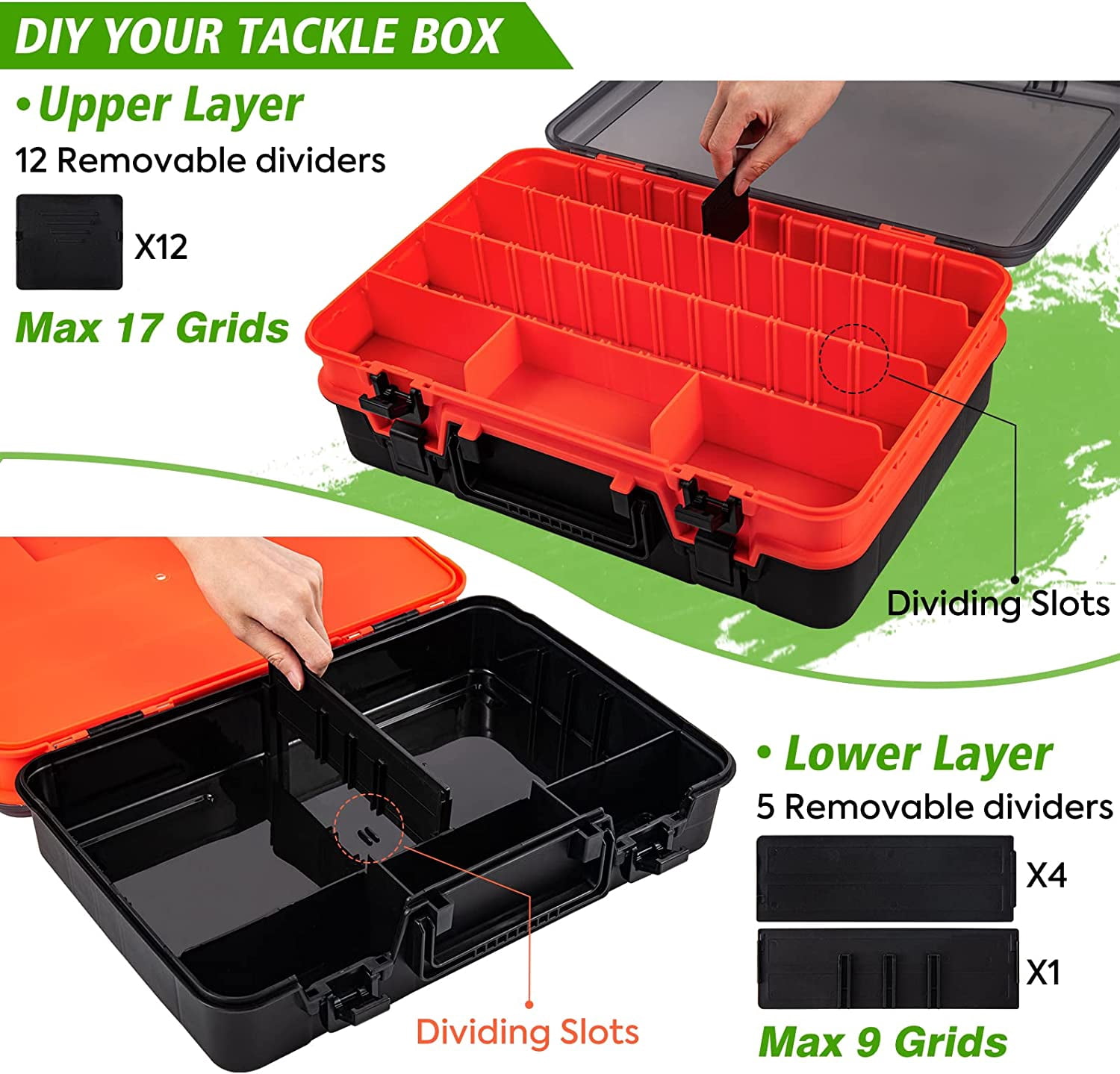 Prociv Large Tackle Box Double Layer Tackle Box Organizer Storage with Handle Camping Storage Containers Tool Box Red