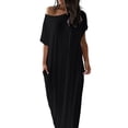 thumbnail image 2 of Xaqiouau Women's Off Shoulder Maxi Dress Casual Loose Short Sleeve T-Shirt Dress with Pockets Oversized Loungewear Beach Coverup, 2 of 5