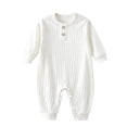 thumbnail image 2 of Maqroz Toddler Boys and Girls Long Sleeve Ribbed Romper Crew Neck Button Front Jumpsuit One Piece Rib Knit Bodysuit Playwear for Daily, 2 of 7