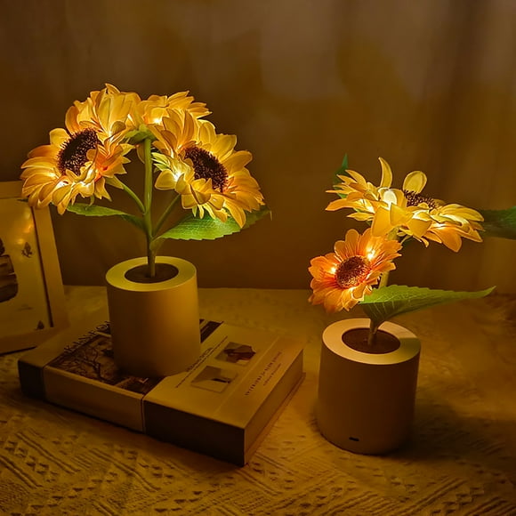 Solar Sunflower Light under 5! CQCYD Rechargeable Sunflower LED Night Light, Simulation Flower Pot for Bedroom and Desk, Decorative Atmosphere Light for Home and Office