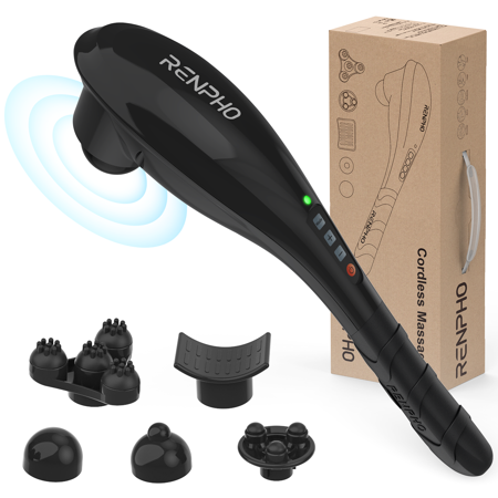 RENPHO Rechargeable Hand Held Deep Tissue Massager for Muscles  Back  Foot  Neck  Shoulder  Leg  Calf Cordless Electric Percussion Body Massage  FSA and HSA Eligible  Black