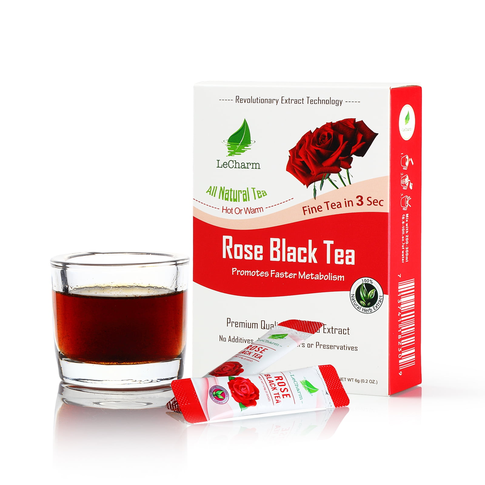 LeCharm All Natural Rose Black Tea Bags (10 Bags)