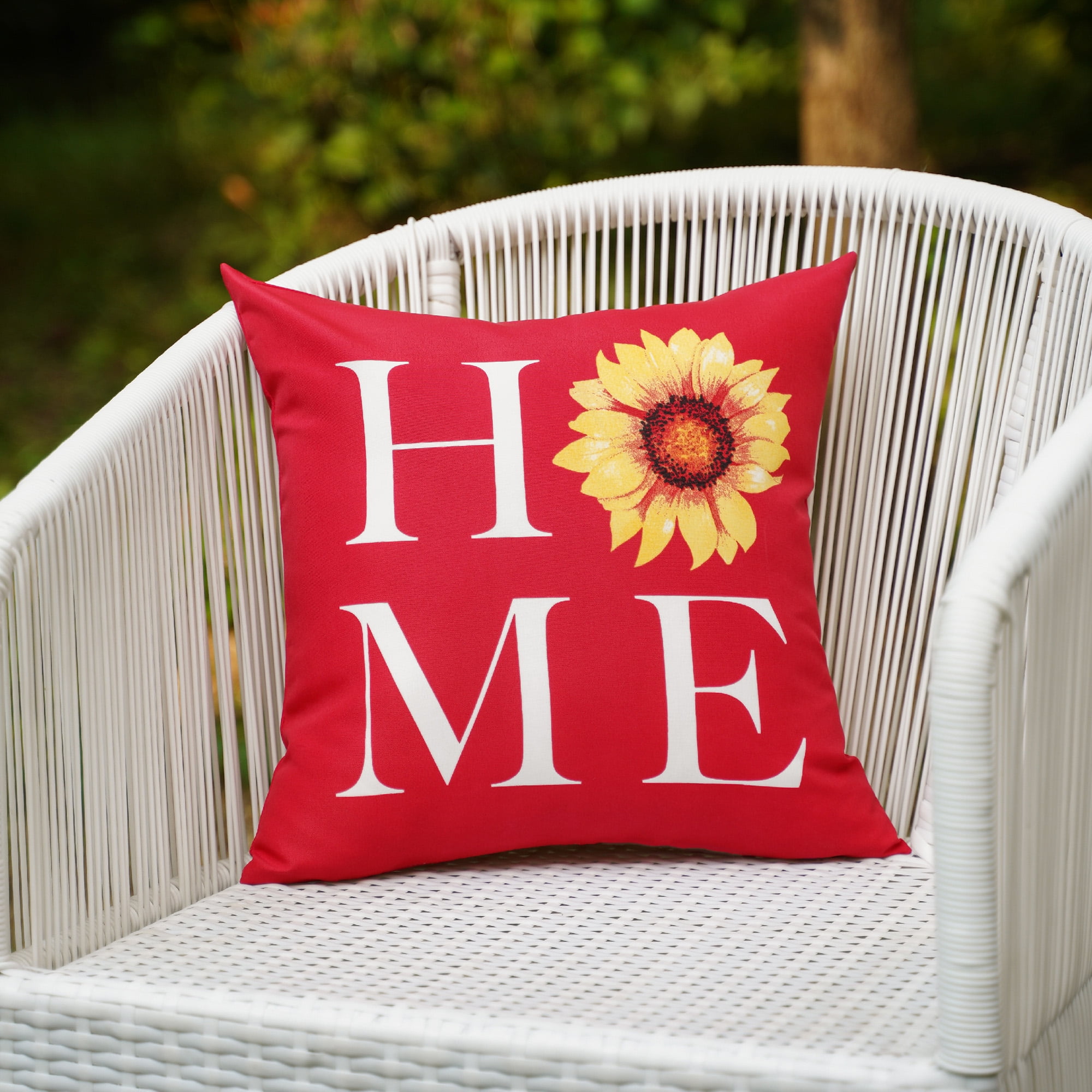 Mainstays 2-pack Home Sunflower Reversible Outdoor Throw Pillow, 16 inch, Red