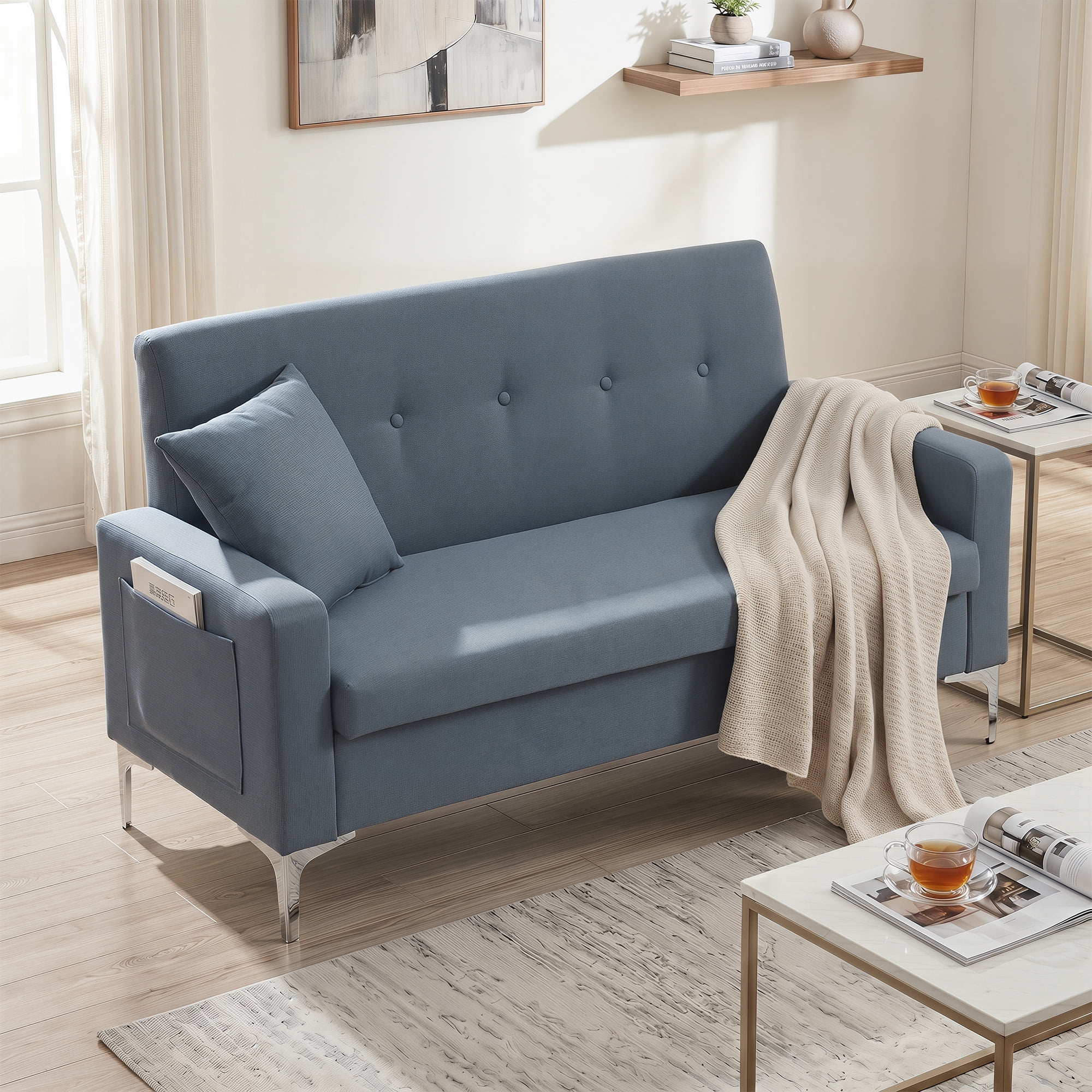 57 Inch Double Sofa with Storage, Practical Stylish Couch for Living Room Apartment Home Office, Gray