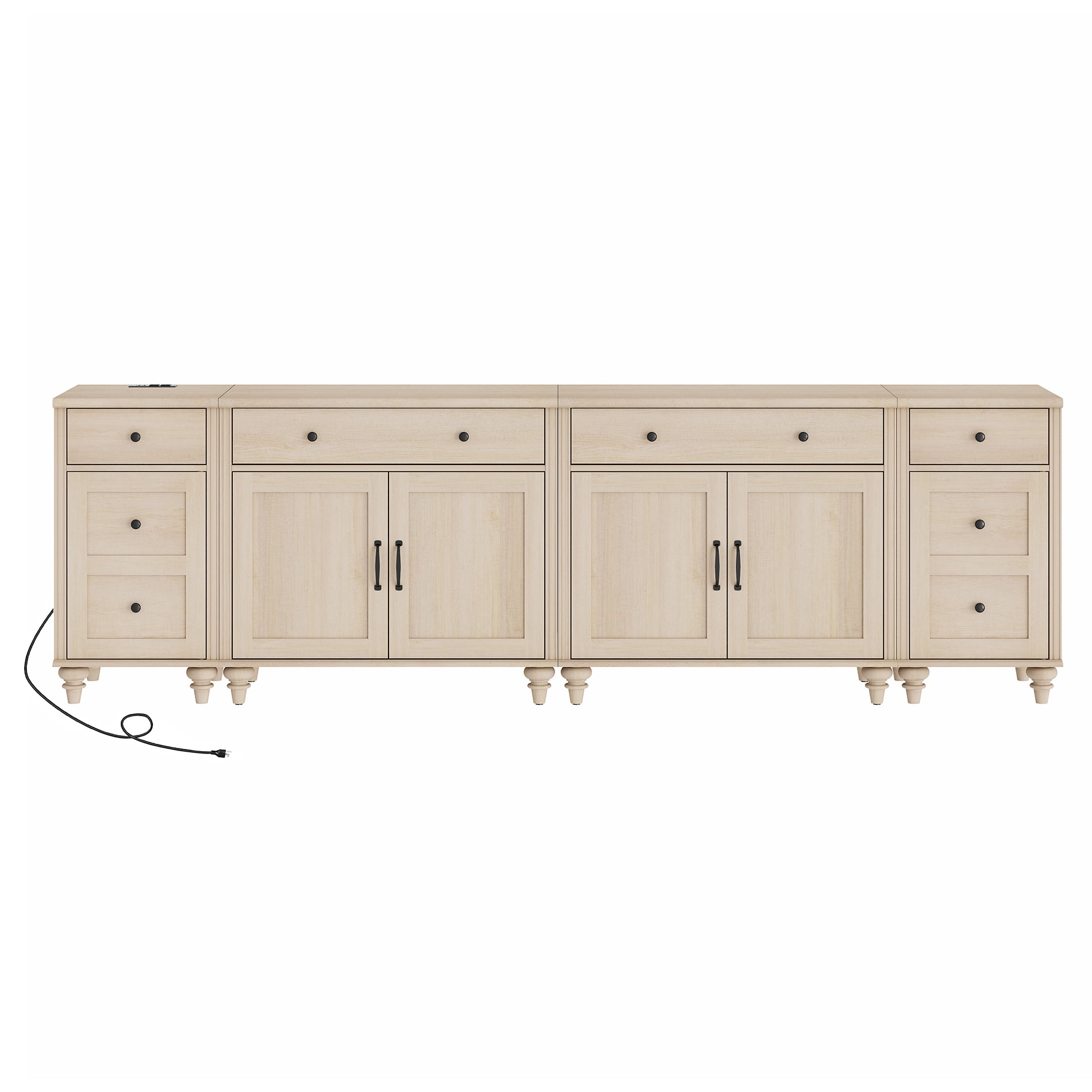 WAMPAT TV Stand for 100 Inch TV, 4-in-1 TV Console Table for 75/80/85/90 Inch TV, Farmhouse Entertainment Center with Charging Station, Kitchen Sideboard Buffet Cabinet for Dining Room, Beige