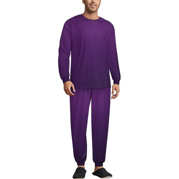 Dark Purple Gradient Men's Pajama Set Sleepwear Pjs Lightweight Long Sleeve Crewneck Shirts and Bottoms Soft Comfy Sleep Sets XS