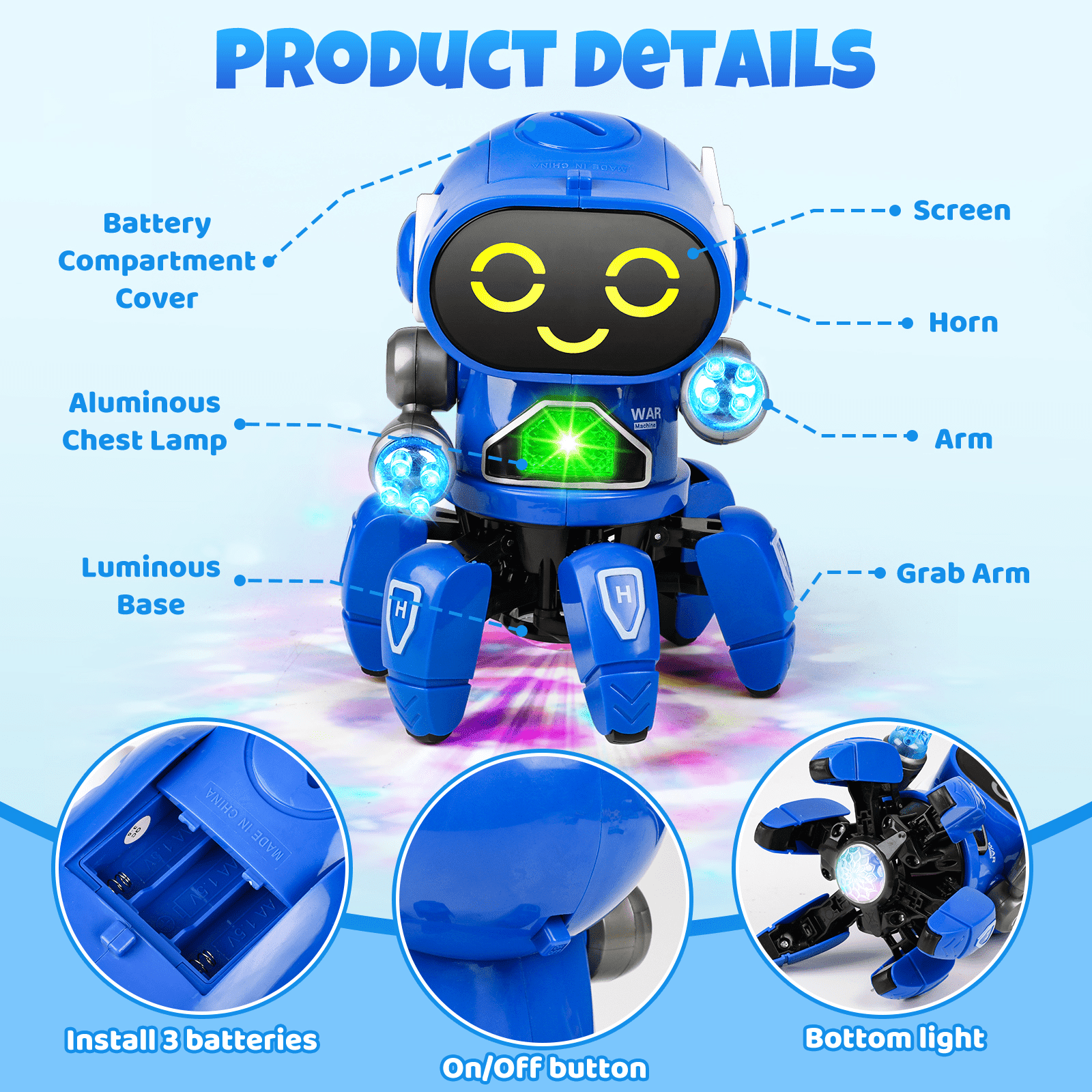 Dancing Six-Claw Robot Toy – Singing, Dancing, Luminous, Swinging Arms, Fun Gift