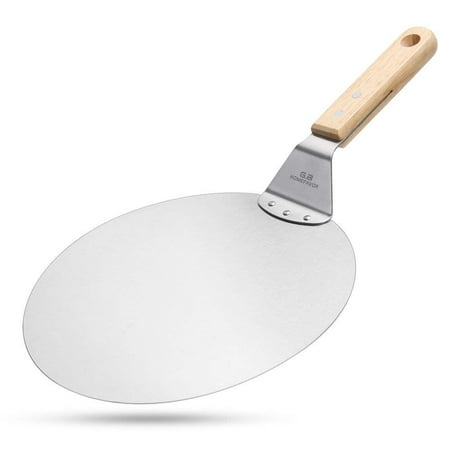 GA Homefavor 10 Inch Stainless Steel Pizza Peel Metal Round Pizza Paddle Large Pizza Spatula with Wood Handle for Baking Homemade Pizzas and