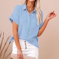 thumbnail image 5 of Rezuofi 1 Pcs Womens Short Sleeve Cotton Button Down Up Shirt Collared V Neck Tops Shirts Blouses Dress for Women, 5 of 8