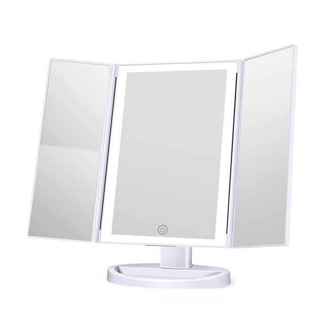 Espejo de maquillaje Espejo de tocador con luces - Espejo triple LED 3 modos de iluminación de color, diseño de control táctil, espejo iluminado cosmético portátil de alta definición