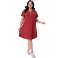 thumbnail image 3 of DARING DIVA Women's Plus Size V Neck Ruffle Short Sleeve Nightgowns 1X Burgundy, 3 of 5