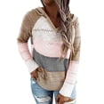 thumbnail image 1 of Suéter de mujer de manga larga de punto con bloques de color para comodidad diaria, talla XL Sudadera con capucha rosa suave, 1 of 4