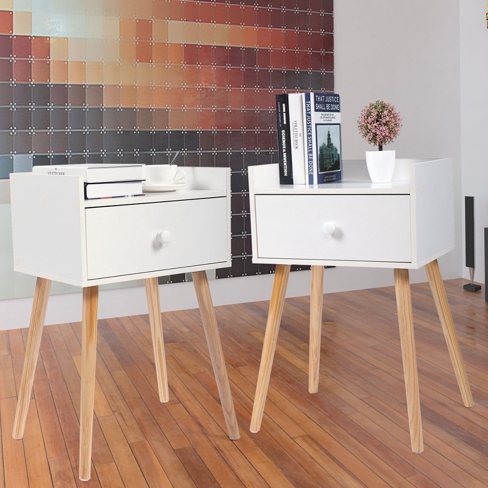 Kepooman Wooden Bedside Furniture for Living Room, Set of 2 Bedside Tables for Bedroom, White Bedside End Table for Hallway Kepooman Wooden Bedside Furniture for Living Room, Set of 2 Bedside Tables for Bedroom, White Bedside End Table for Hallway