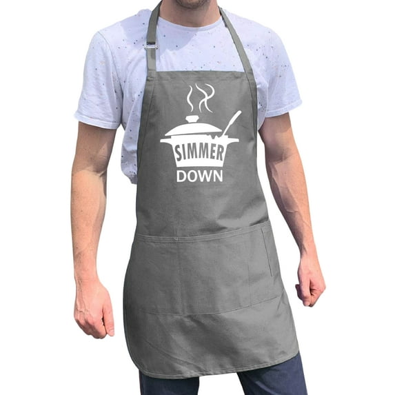 ApronMen, Funny Aprons For Men - Simmer Down - 100% Cotton with Pockets - Gray