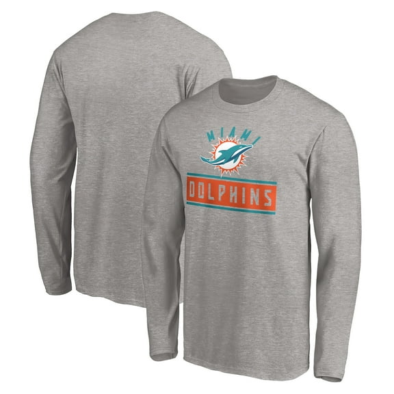 Men's Heather Gray Miami Dolphins Team Arch Knockout Long Sleeve T-Shirt