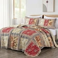 thumbnail image 2 of Chezmoi Collection Bambi 3-Piece Vintage Washed Patchwork Cotton Quilt Set, Soft Lightweight Breathable Reversible Floral Quilted Bedspread for All Seasons. King Size, 2 of 9