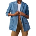thumbnail image 2 of Vxararl Women's Fall Denim Blazer Jacket Casual Jean Cotton Coat for Party Office Long Sleeve Slim Jean Jacket with Pockets Button Down Oversized Blazers for Women Blue L, 2 of 6
