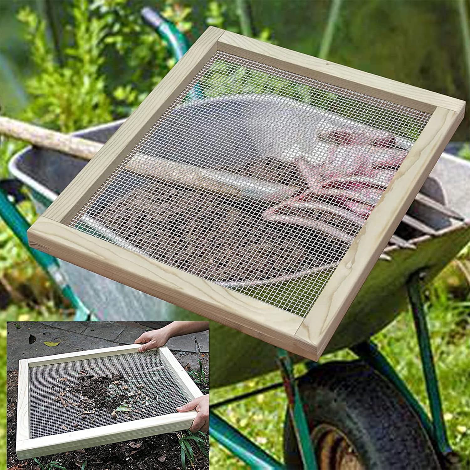 Soil Sifter for Garden, Multi-Purpose Wood Compost Dirt Sifter Soil Screen Dirt Cedar Garden Rock Sifter for Compost Sifting Soil, Dirt, Peat Moss and Potting Soil