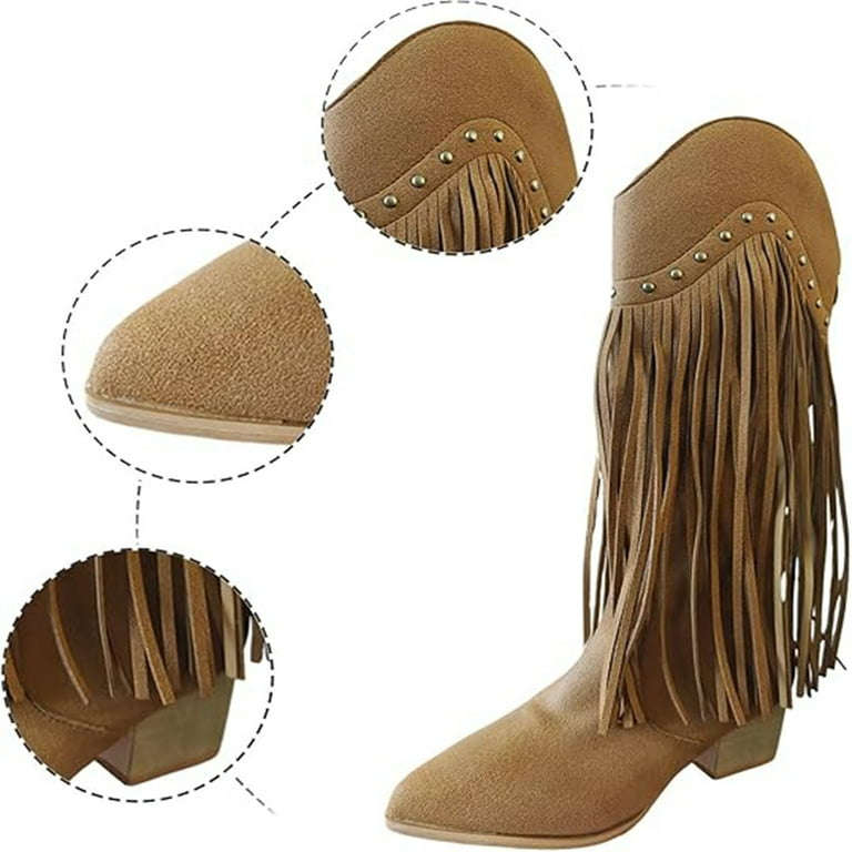 Dakaela Women's Fringe Cowgirl Boots Vintage Tassel Western Cowboy