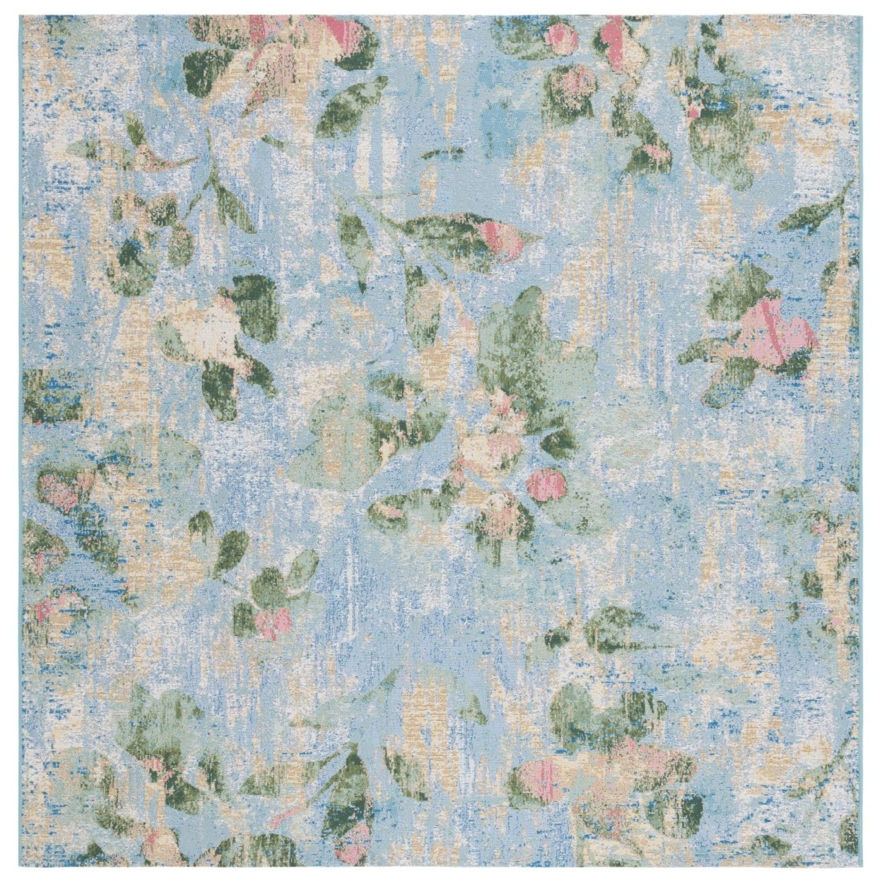SAFAVIEH Barbados Cedric Floral Indoor/Outdoor Runner Rug, Light Blue/Green, 2'8" x 8'