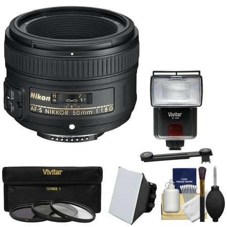 Nikon 50mm f/1.8G AF-S Nikkor Lens with 3 Filters + Flash & 2 Diffusers + Kit for D3200, D3300, D5300, D5500, D7100, D7200, D750, D810 (Best Lens For Portrait Photography Nikon D3200)