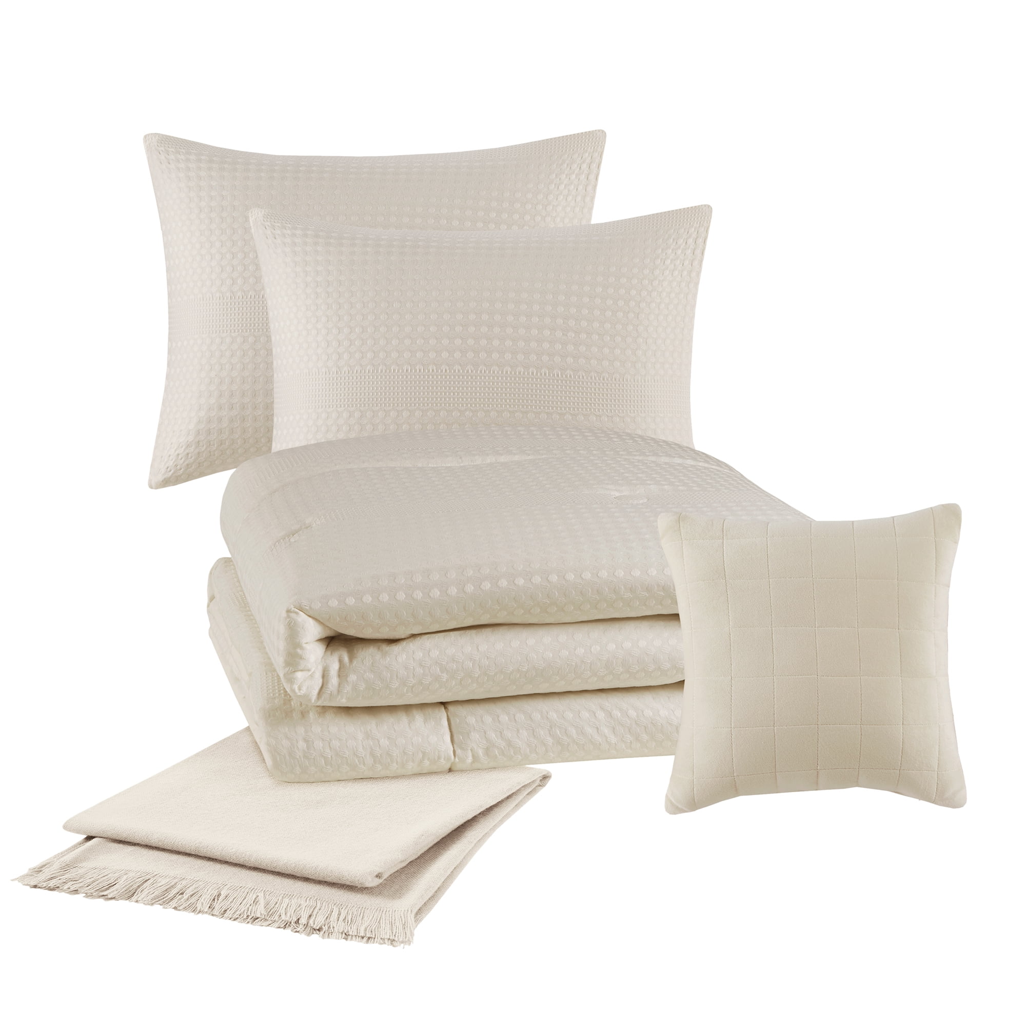 Mainstays 5-Piece Papyrus Beige Waffle Comforter Set, King
