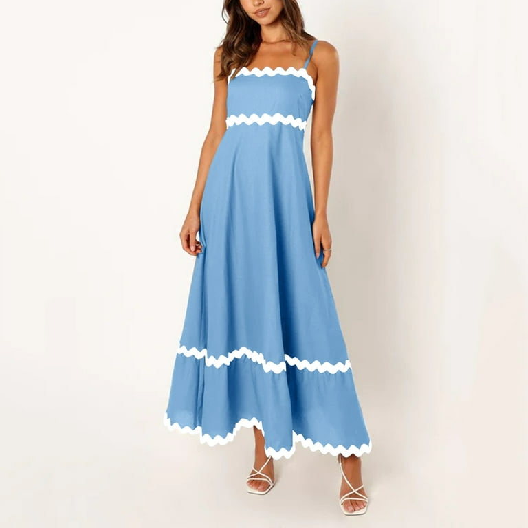 navy blue dress for baby girl Women's Sleeveless A-Line Maxi Dress - Solid Color, Loose Fit, Polyester,  Beach/Vacation, Sizes S-XL