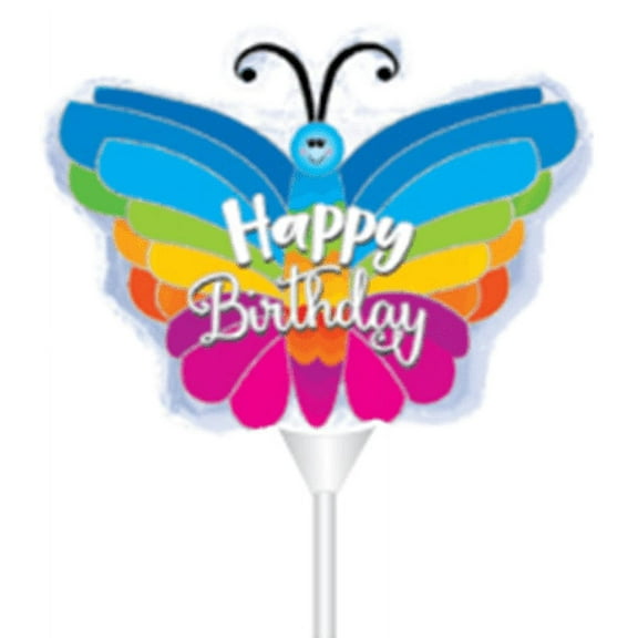 STICK BALLOON HBD RAINBOW BUTRFLY