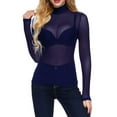 thumbnail image 3 of TSEXIEFOOFU Women Sexy Sheer Mesh See-Through Cardigan Long Sleeve Turtleneck Sparkle Tee Blouse Tops Clubwear, 3 of 5