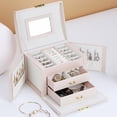thumbnail image 5 of Box Jewelry Case Jewlery Organizers Storage with Lock, Black/Beige PU Leather, 5 of 6