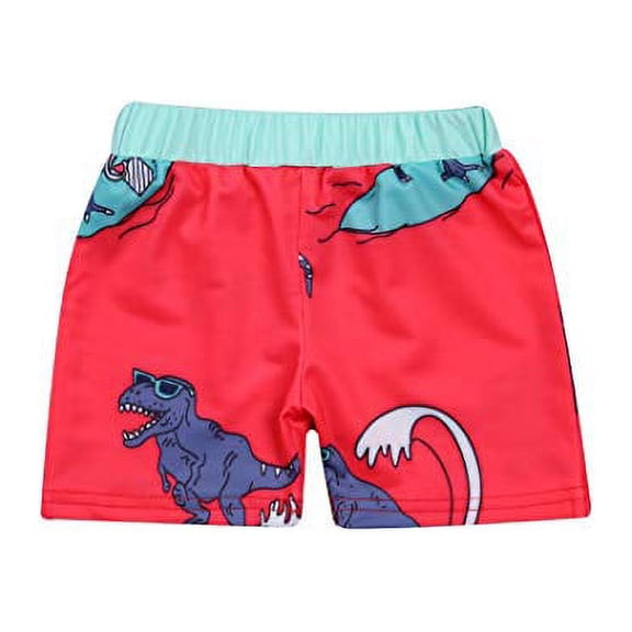 Styles I Love Little Boys Graphic Print Swim Shorts Bathing Suit Beach Pool Boy Swim Trunks (Red - Dinosaur, 100/2-3 Years)